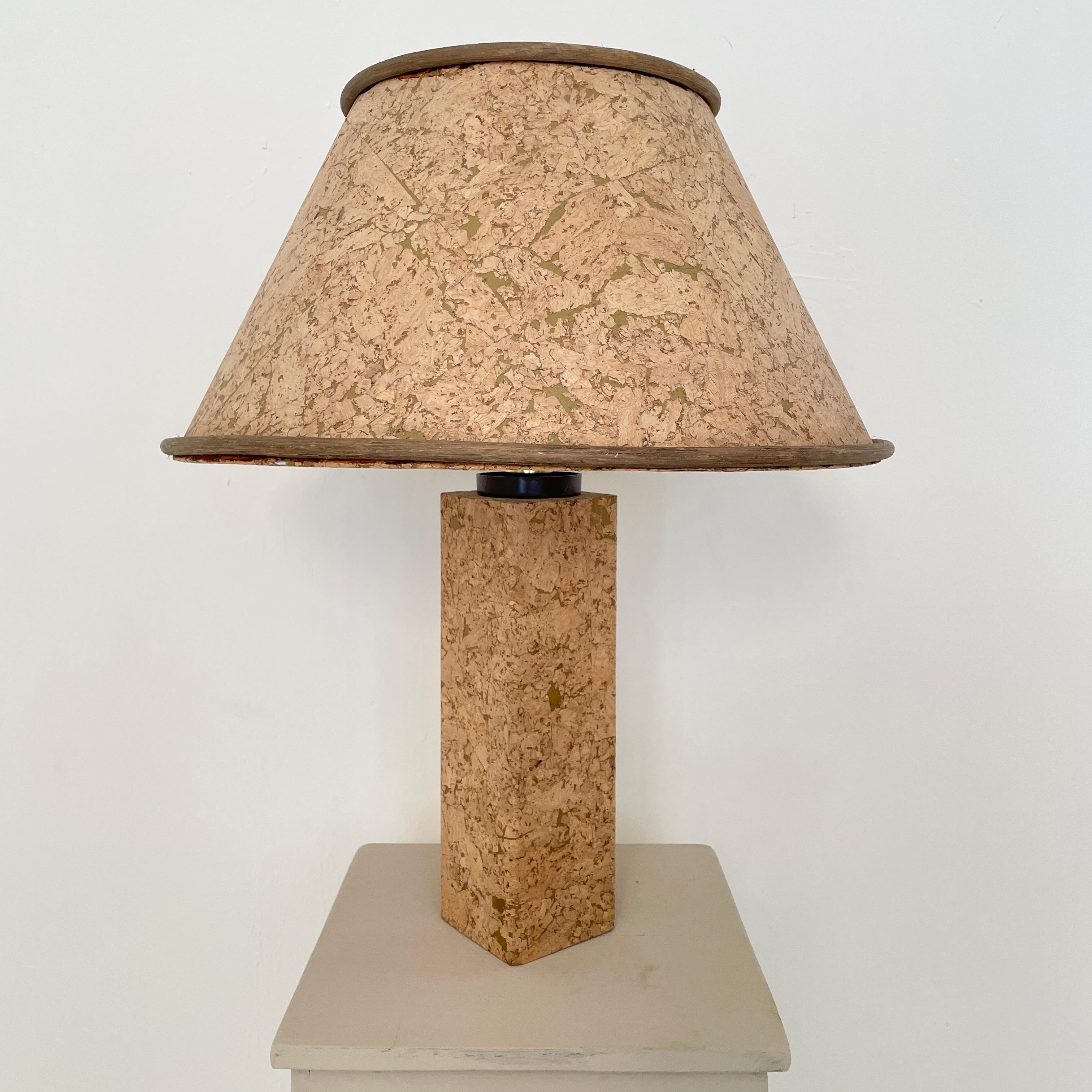 Mid Century Brown Cork Table Lamp with Round Shade Style of Ingo Maurer, 1970s 1