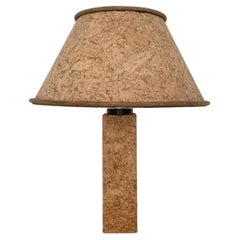 Mid Century Brown Cork Table Lamp with Round Shade Style of Ingo Maurer, 1970s