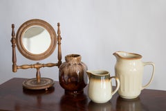Mid Century Brown Decorative Table Mirror in Wood Frame, Italy, 1960s