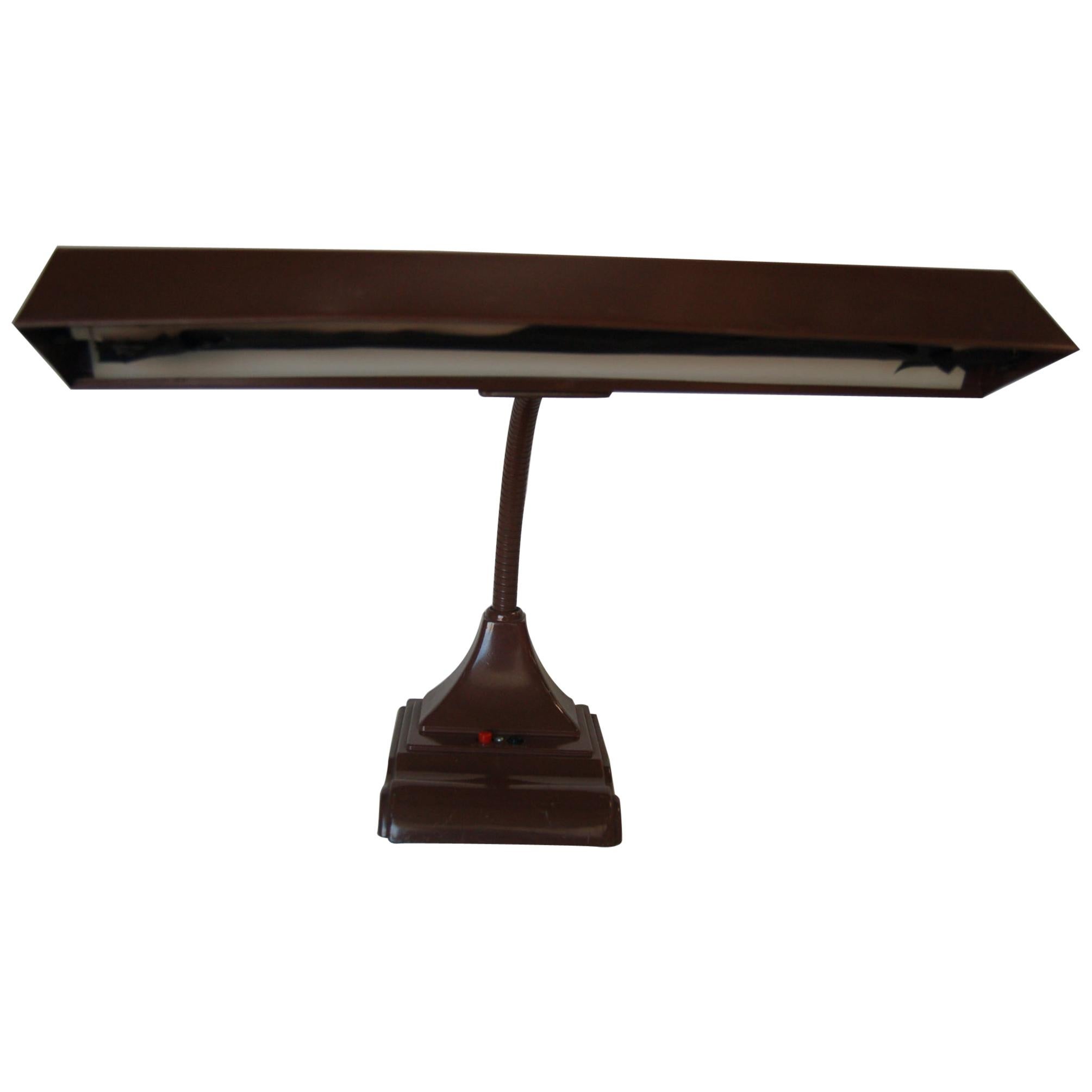 Midcentury Brown Enamel Fluorescent Gooseneck Desk Lamp by Art Specialty