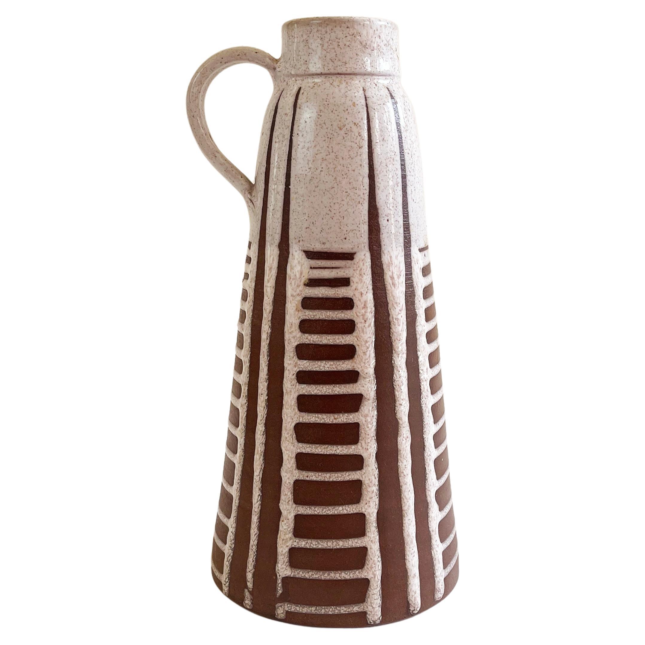 Mid-Century Brown Fat Lava Studio Ceramic, Jug Vase Ethnic Vibe, 1960s, Signed For Sale