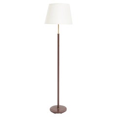 Mid-Century Brown Faux Leather Floor Lamp