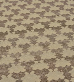 Mid-Century Brown Floral-Motif Handmade Wool Turkish Rug