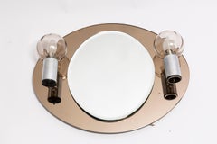 Mid Century Brown Glass Mirror with Lamps, Italy, 1970s