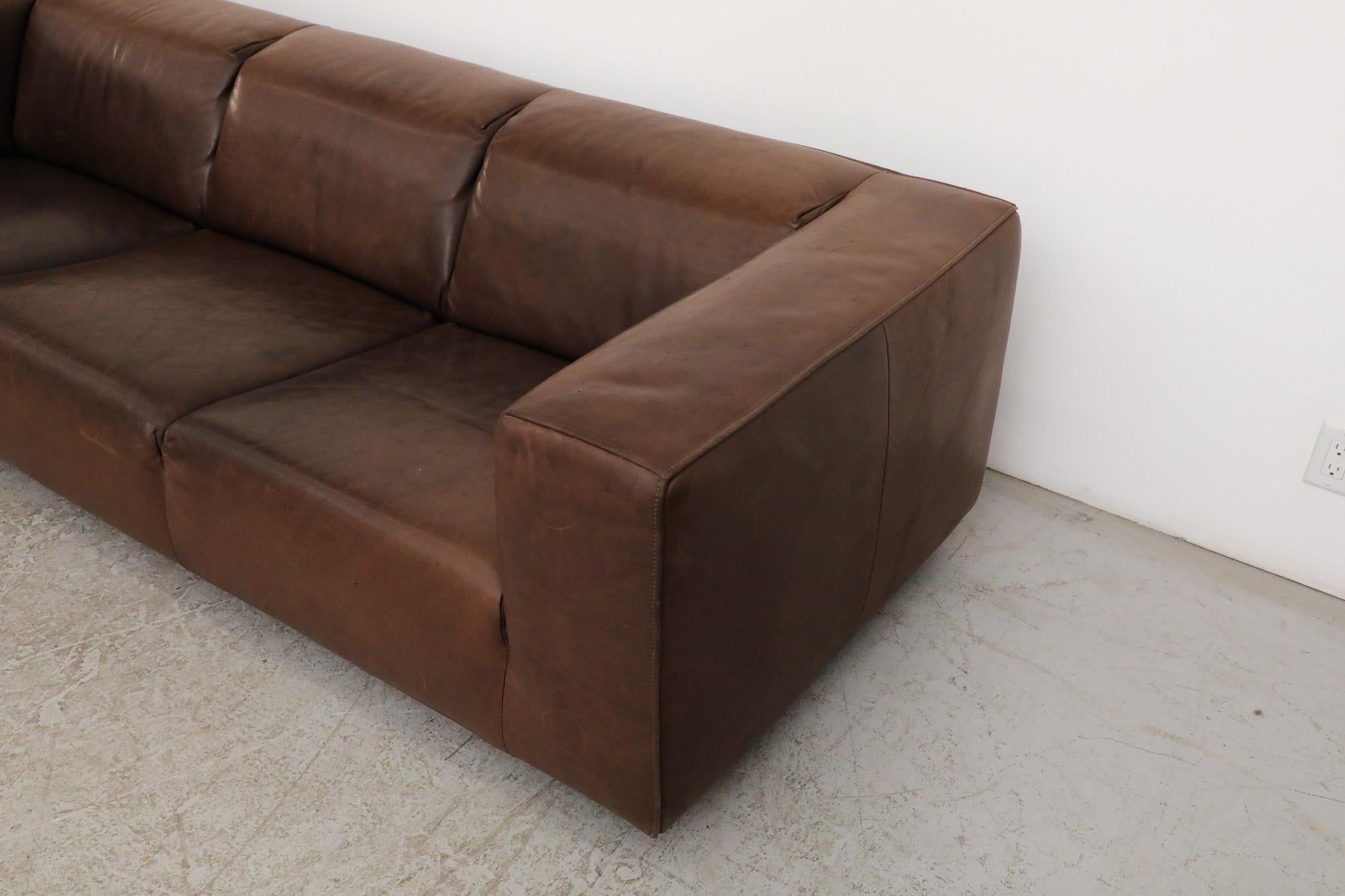 Mid-Century Brown Leather 'Bommel' Sofa by Gerard van den Berg for LABEL, 1985 For Sale 4