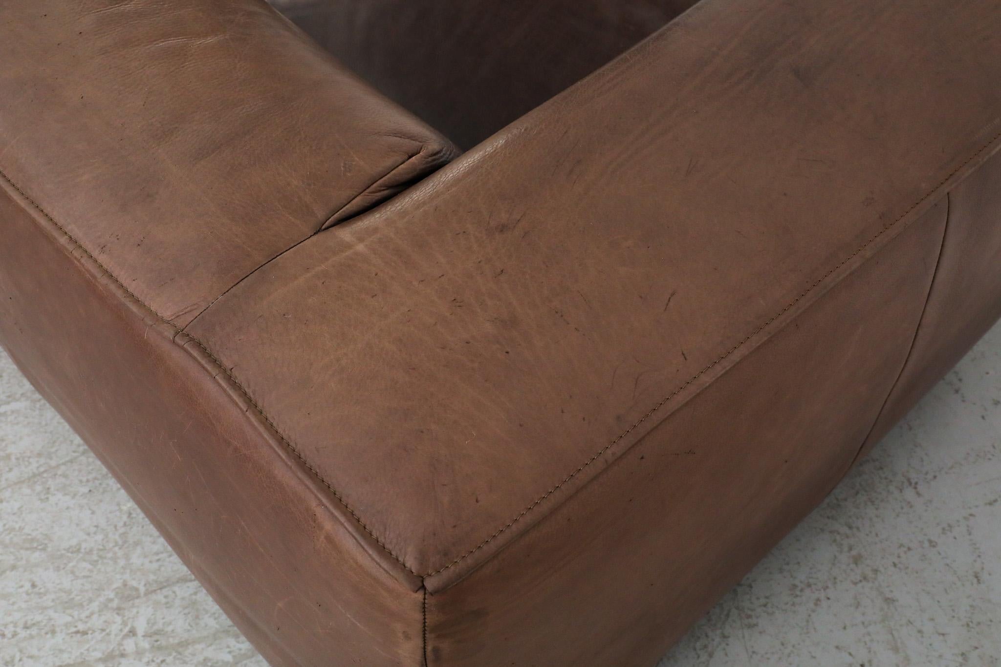 Mid-Century Brown Leather 'Bommel' Sofa by Gerard van den Berg for LABEL, 1985 For Sale 5