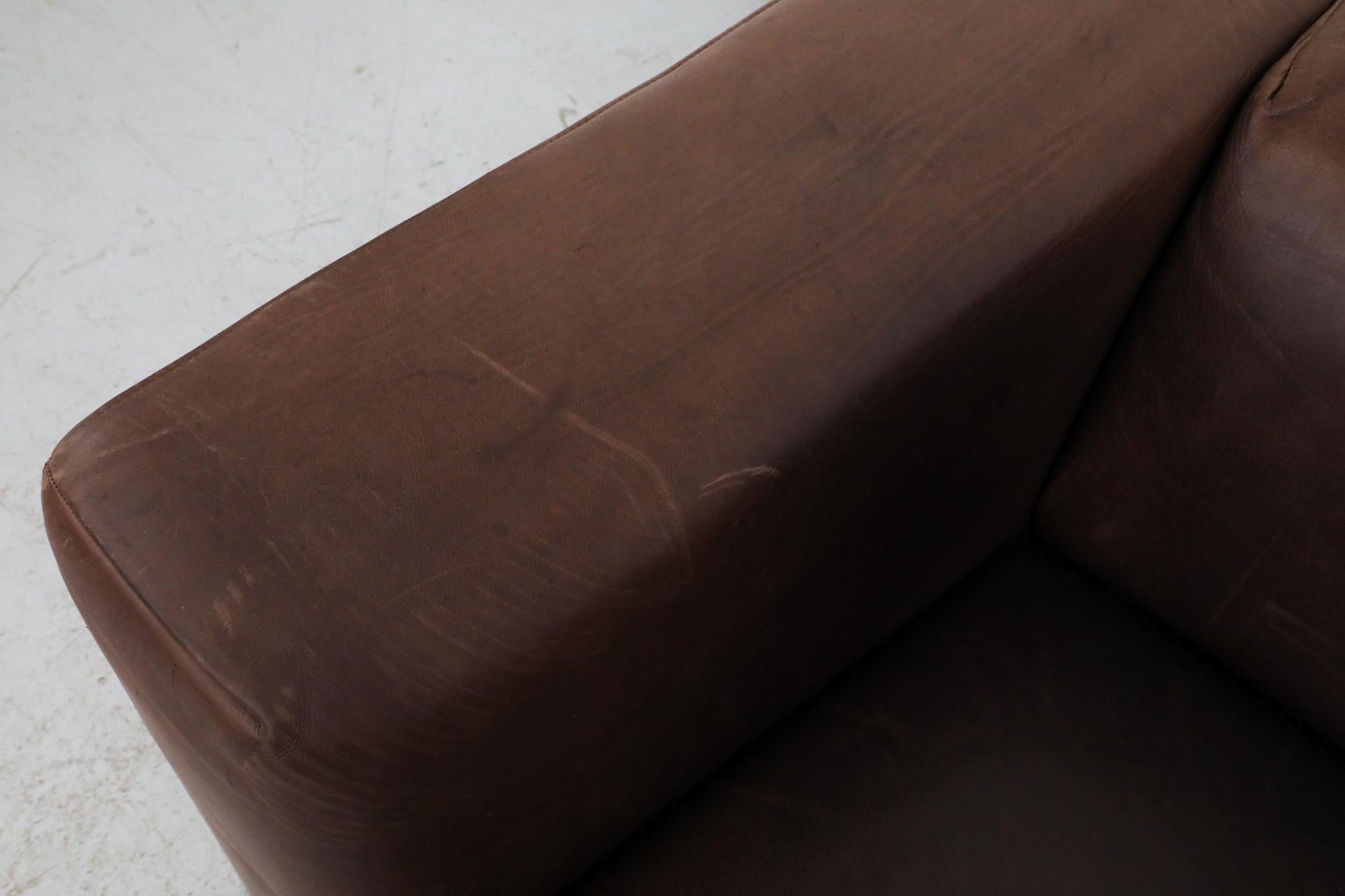 Mid-Century Brown Leather 'Bommel' Sofa by Gerard van den Berg for LABEL, 1985 For Sale 7