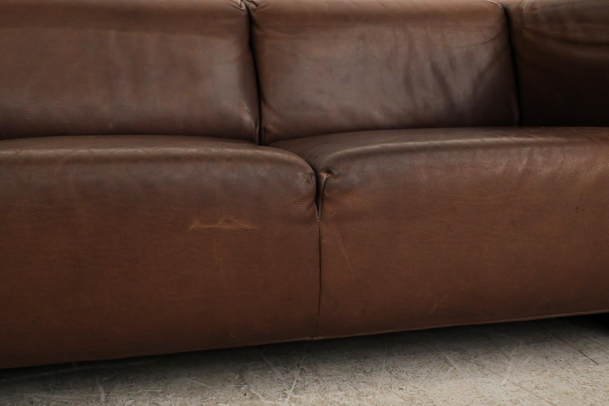 Mid-Century Brown Leather 'Bommel' Sofa by Gerard van den Berg for LABEL, 1985 For Sale 10
