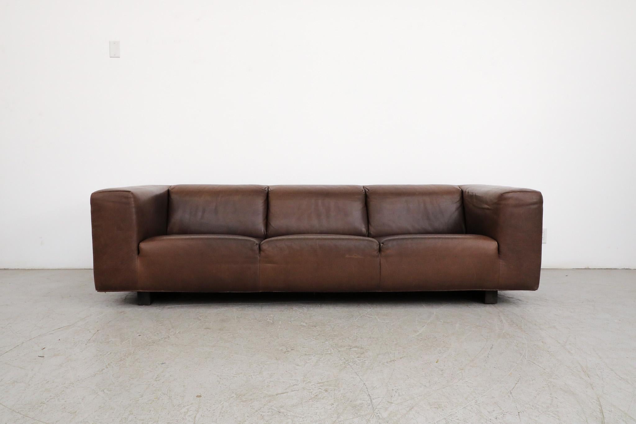 Mid-Century Modern Mid-Century Brown Leather 'Bommel' Sofa by Gerard van den Berg for LABEL, 1985 For Sale