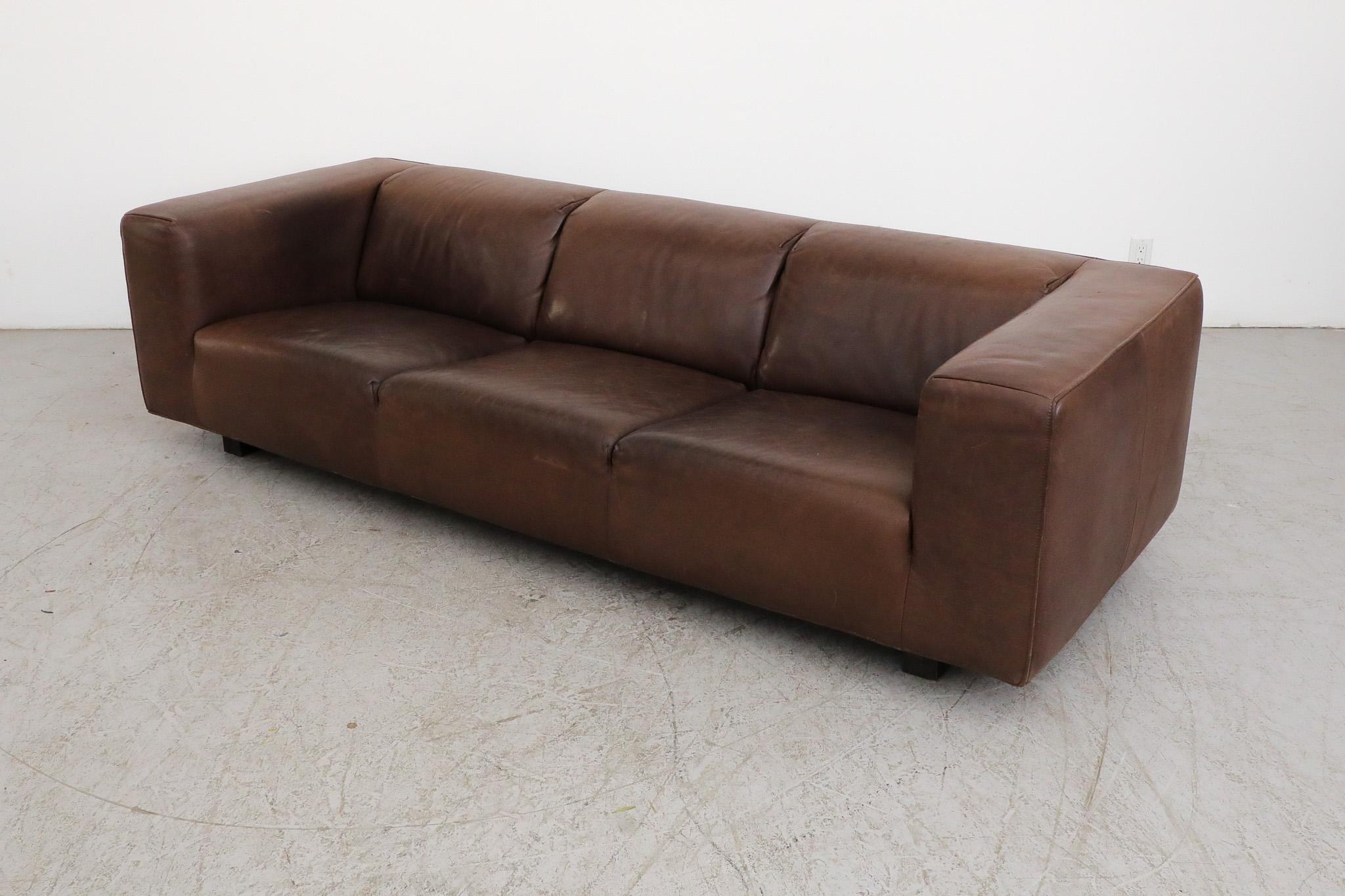 Mid-Century Brown Leather 'Bommel' Sofa by Gerard van den Berg for LABEL, 1985 In Good Condition In Los Angeles, CA
