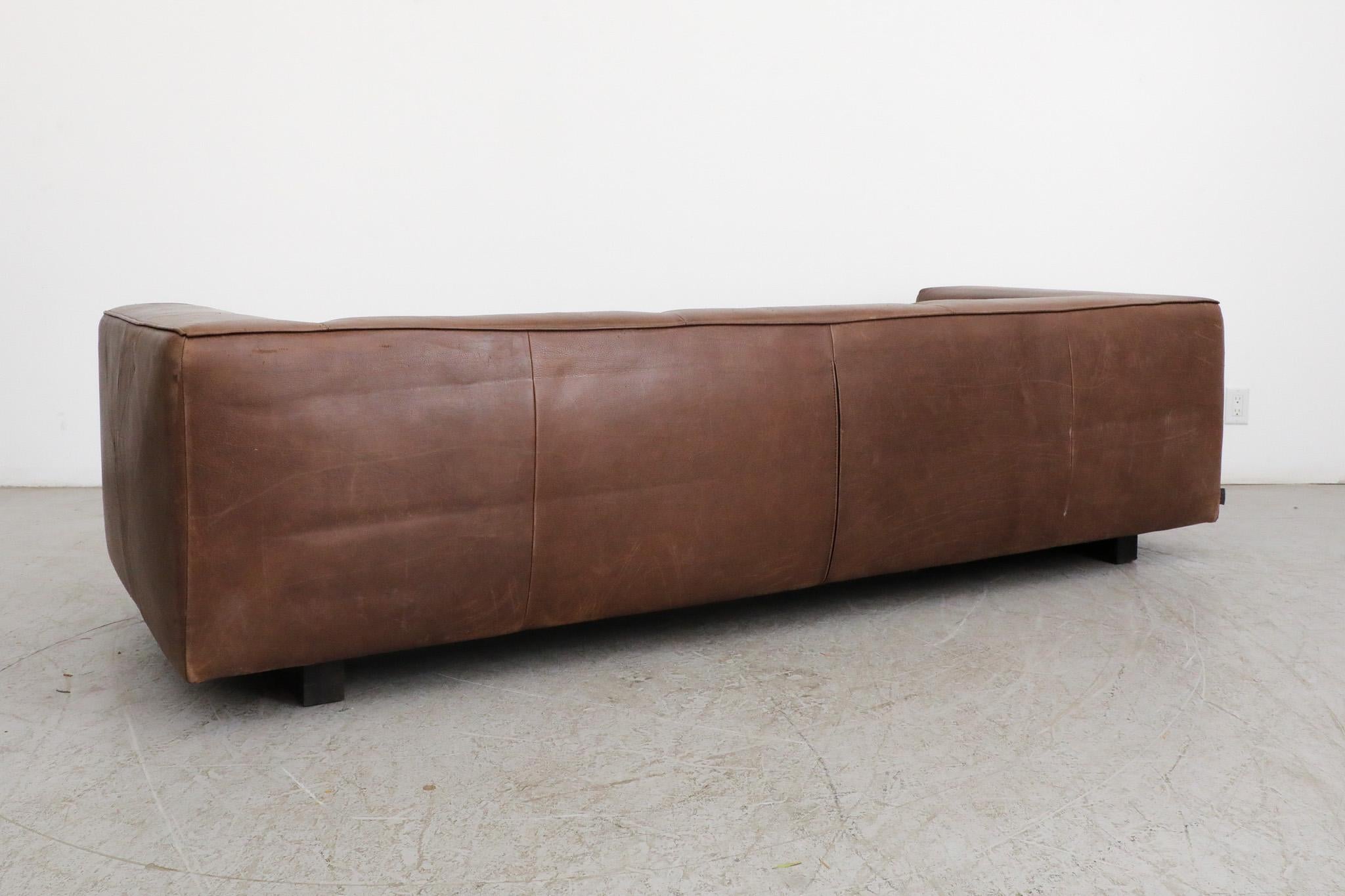 Mid-Century Brown Leather 'Bommel' Sofa by Gerard van den Berg for LABEL, 1985 For Sale 1