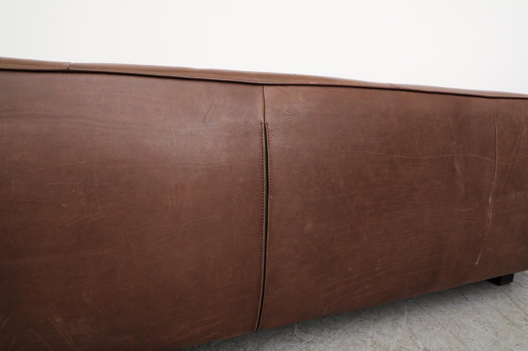 Mid-Century Brown Leather 'Bommel' Sofa by Gerard van den Berg for LABEL, 1985 For Sale 2