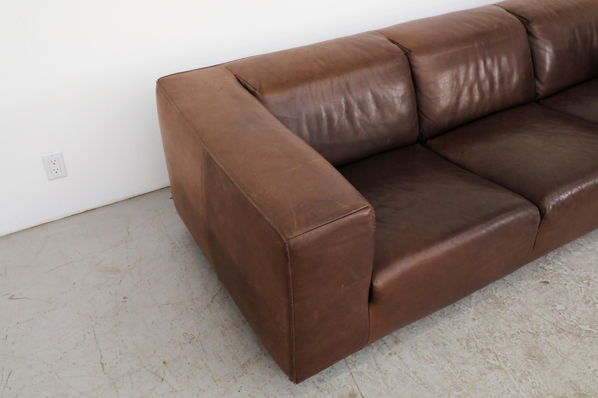 Mid-Century Brown Leather 'Bommel' Sofa by Gerard van den Berg for LABEL, 1985 For Sale 3