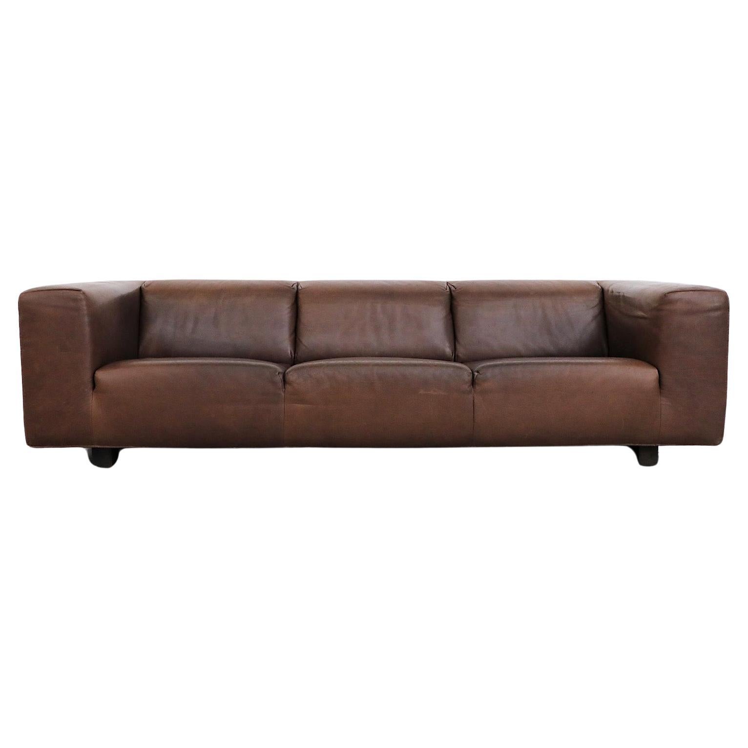 Mid-Century Brown Leather 'Bommel' Sofa by Gerard van den Berg for LABEL, 1985 For Sale