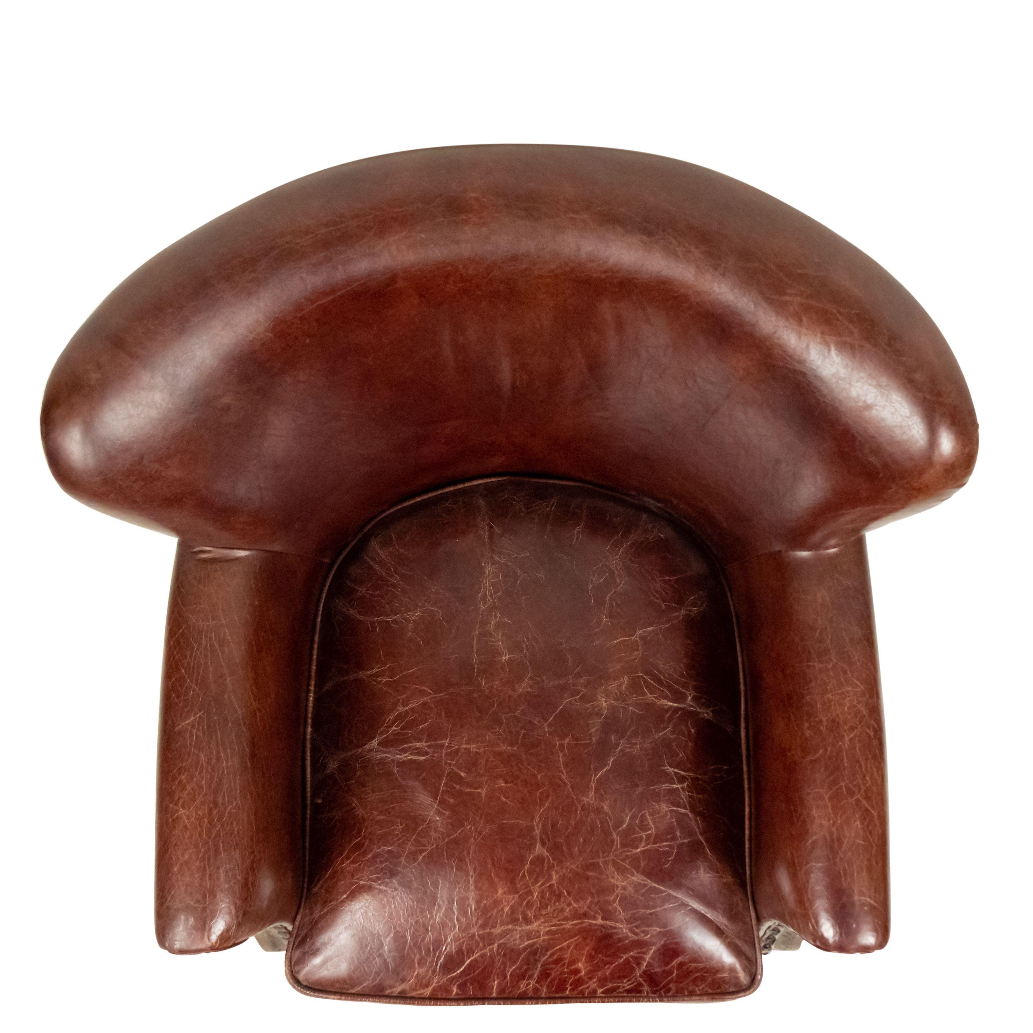 Modern Mid-Century Brown Leather Club Chairs For Sale