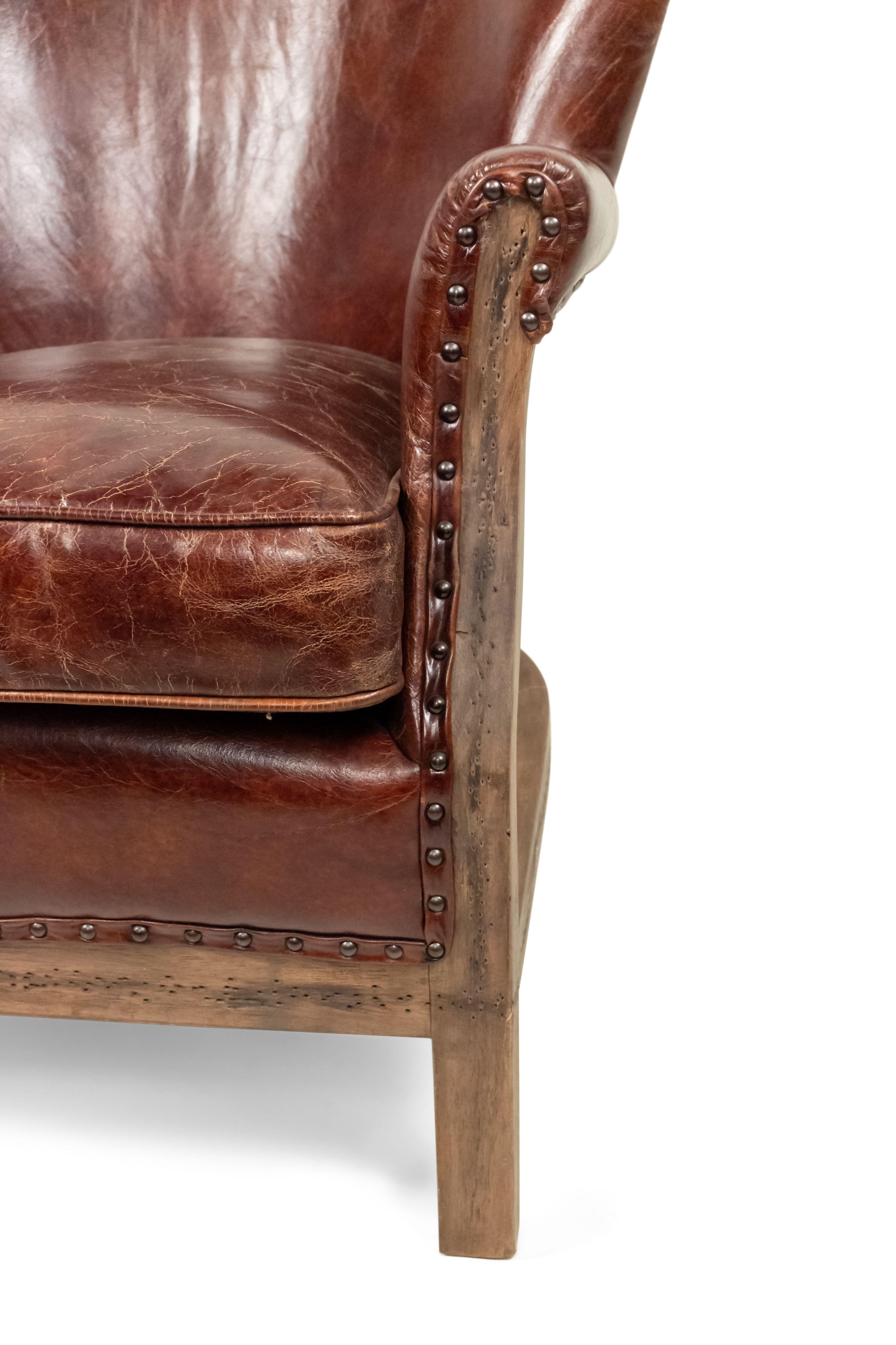 Mid-Century Brown Leather Club Chairs In Good Condition For Sale In New York, NY