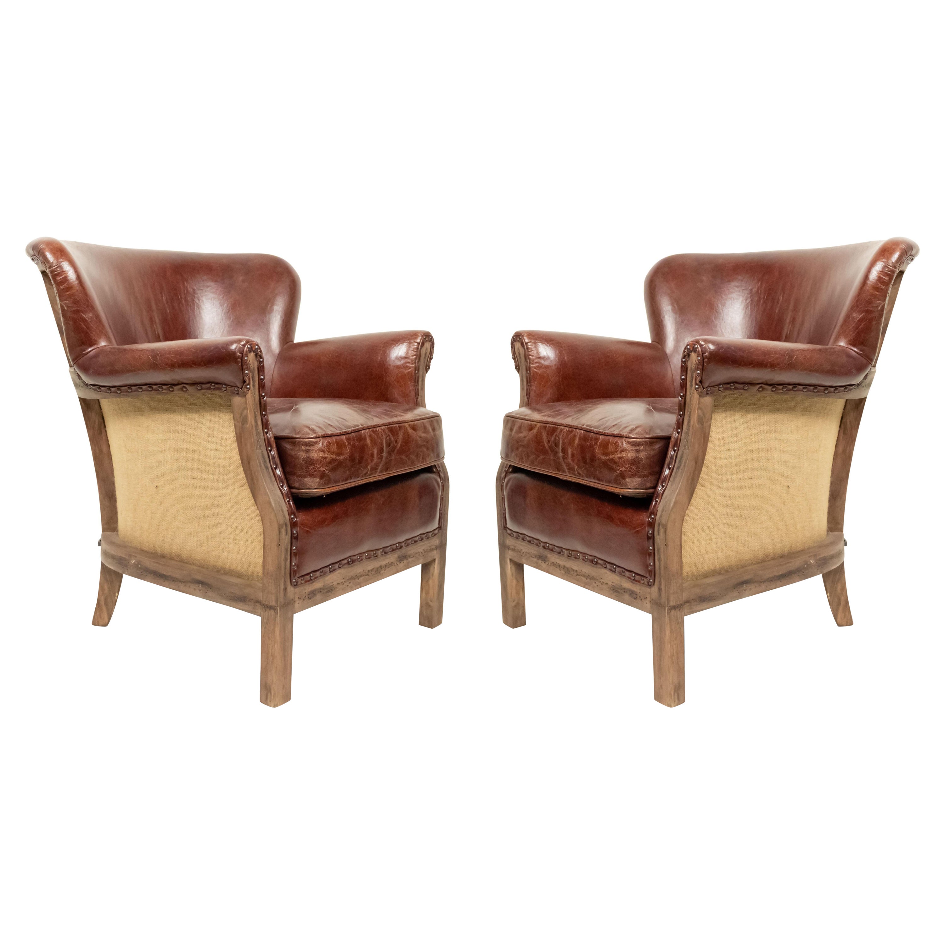 Fauteuils club en cuir Brown du milieu du siècle
