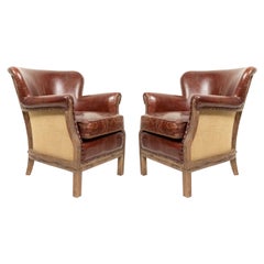 Fauteuils club en cuir Brown du milieu du siècle