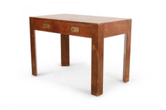 Mid-Century Brown Leather Covered 2-Drawer Desk