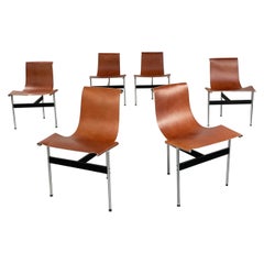 Braune Lederstühle Modell T aus der Mitte des Jahrhunderts Katavolos Kelley Littell ICF, 1960er Jahre