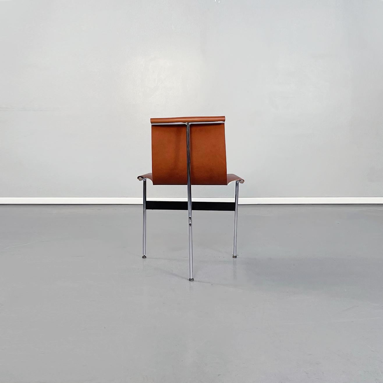 American Mid-Century Brown Leather Model T Chairs Katavolos Kelley Littell Laverne, 1960s