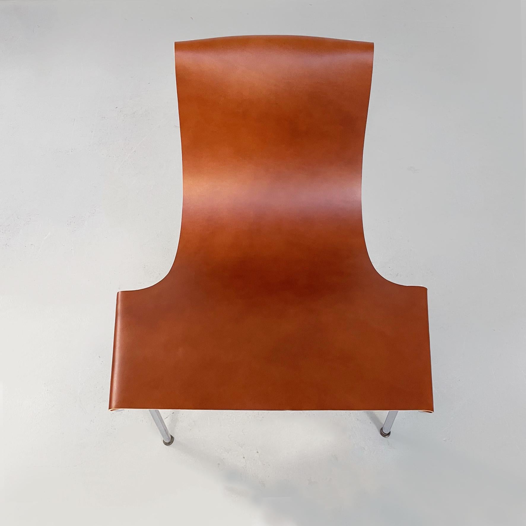 Mid-Century Brown Leather Model T Chairs Katavolos Kelley Littell Laverne, 1960s In Good Condition In MIlano, IT