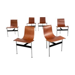 Braune Lederstühle Modell T aus der Mitte des Jahrhunderts Katavolos Kelley Littell Laverne, 1960er Jahre