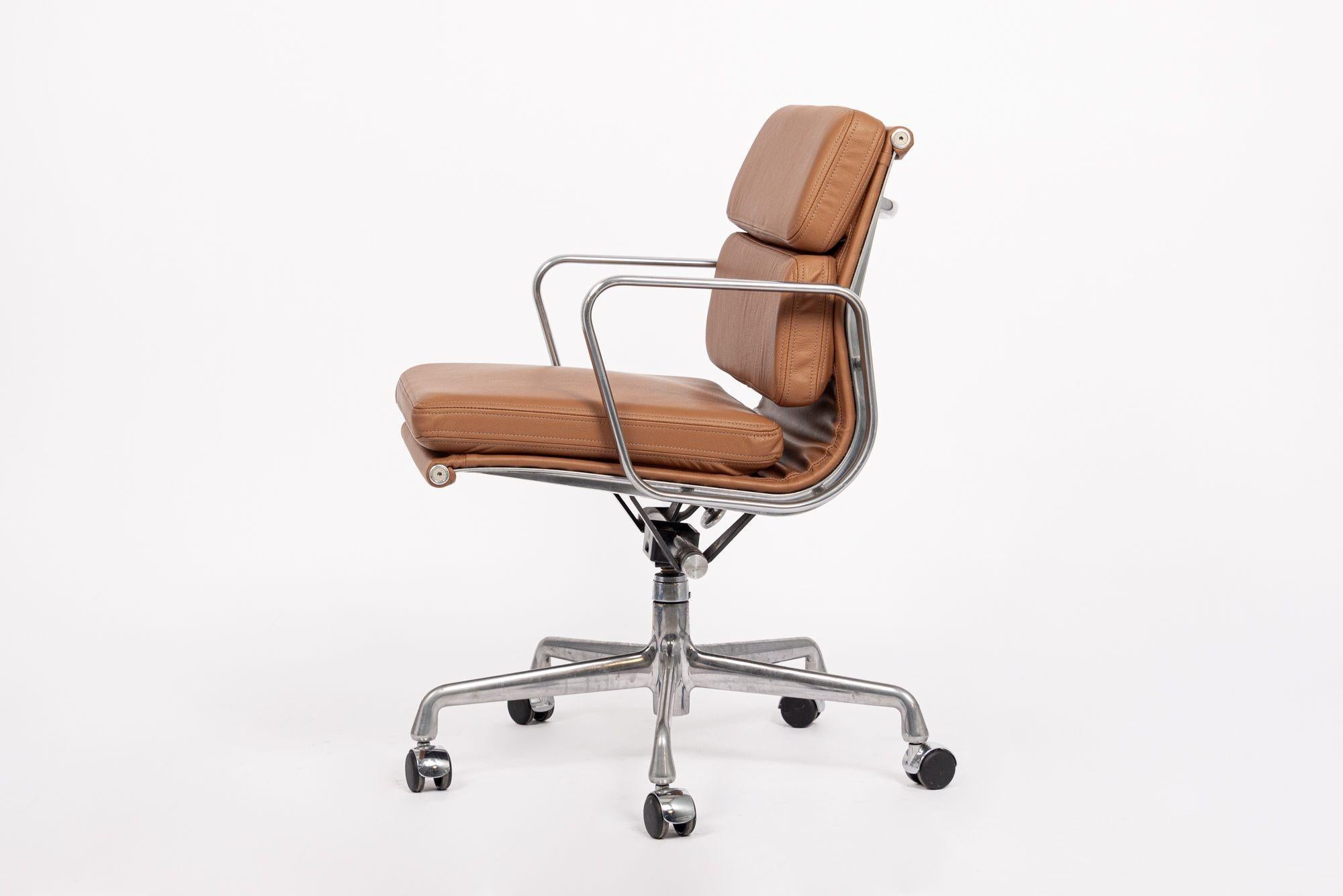 American Eames Herman Miller Brown Leather Desk Chair Soft Pad 2000s For Sale