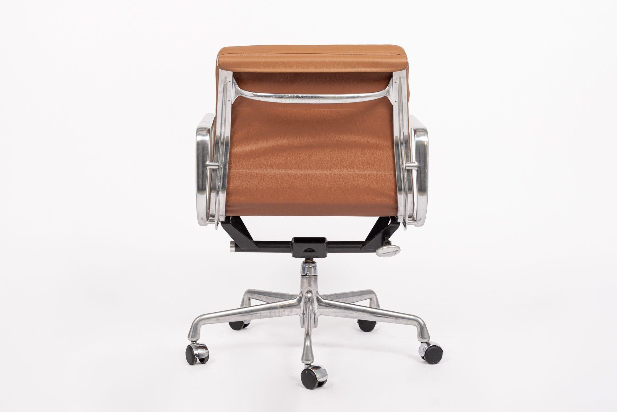 Contemporary Eames Herman Miller Brown Leather Desk Chair Soft Pad 2000s For Sale