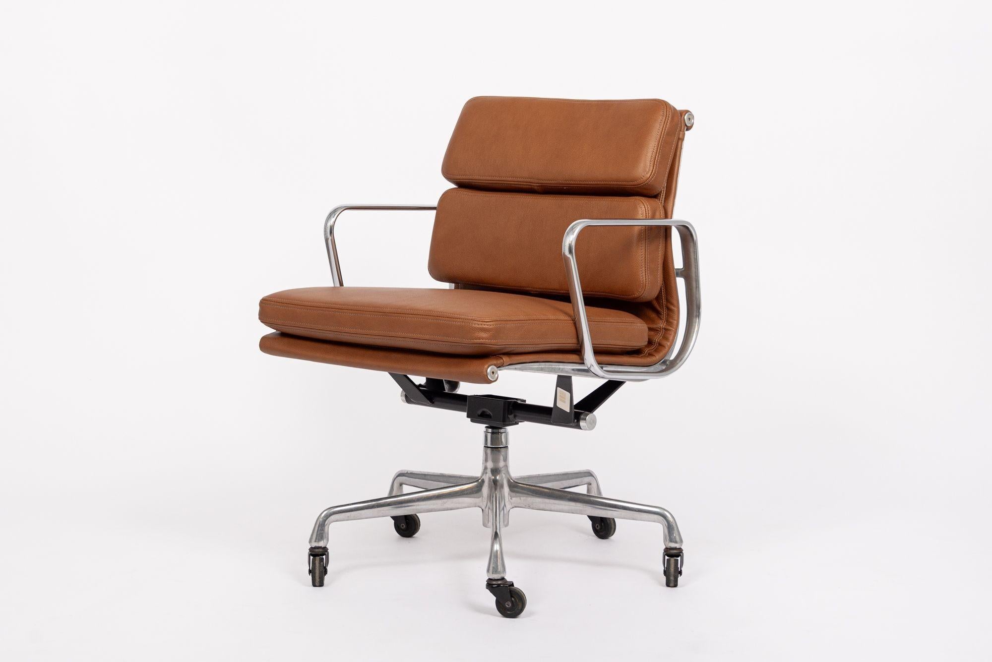 Aluminum Mid Century Brown Leather Office Chair by Eames for Herman Miller 2000s For Sale