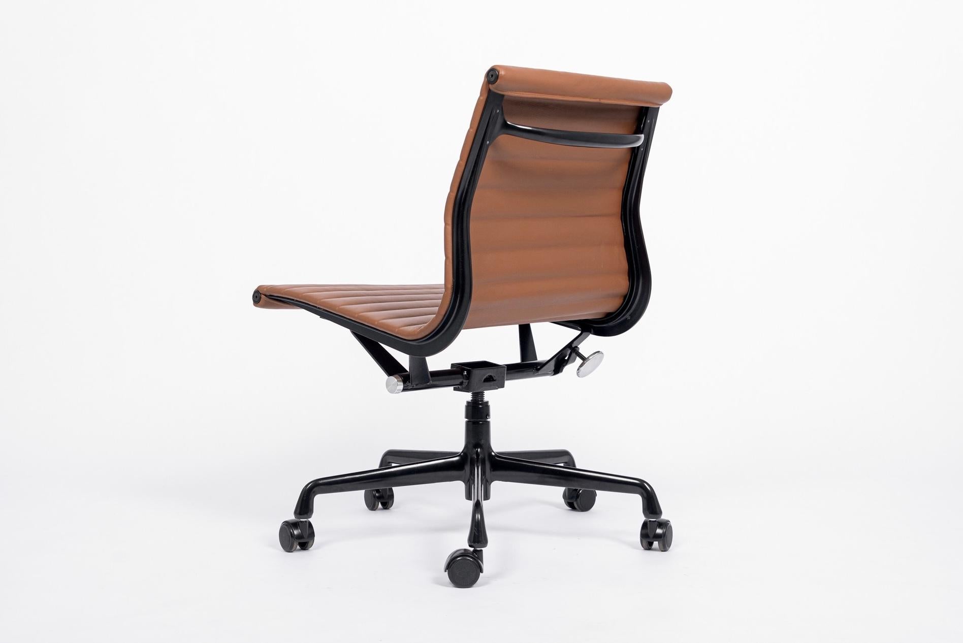 Aluminum Mid Century Brown Leather Office Chair by Eames for Herman Miller