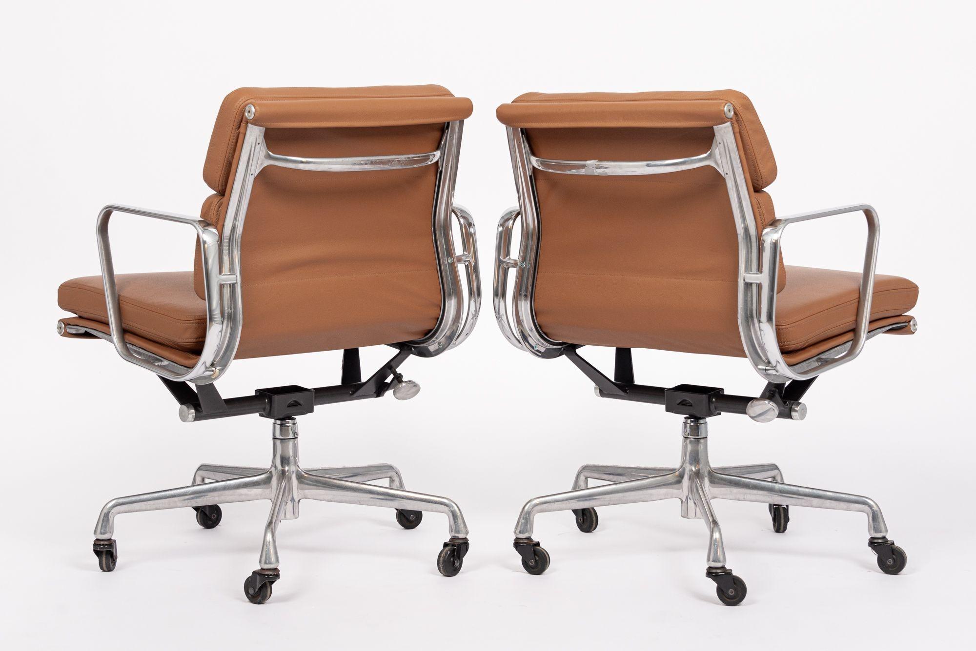 Mid-Century Modern Eames for Herman Miller Brown Leather Desk Chair Pair 2000s For Sale