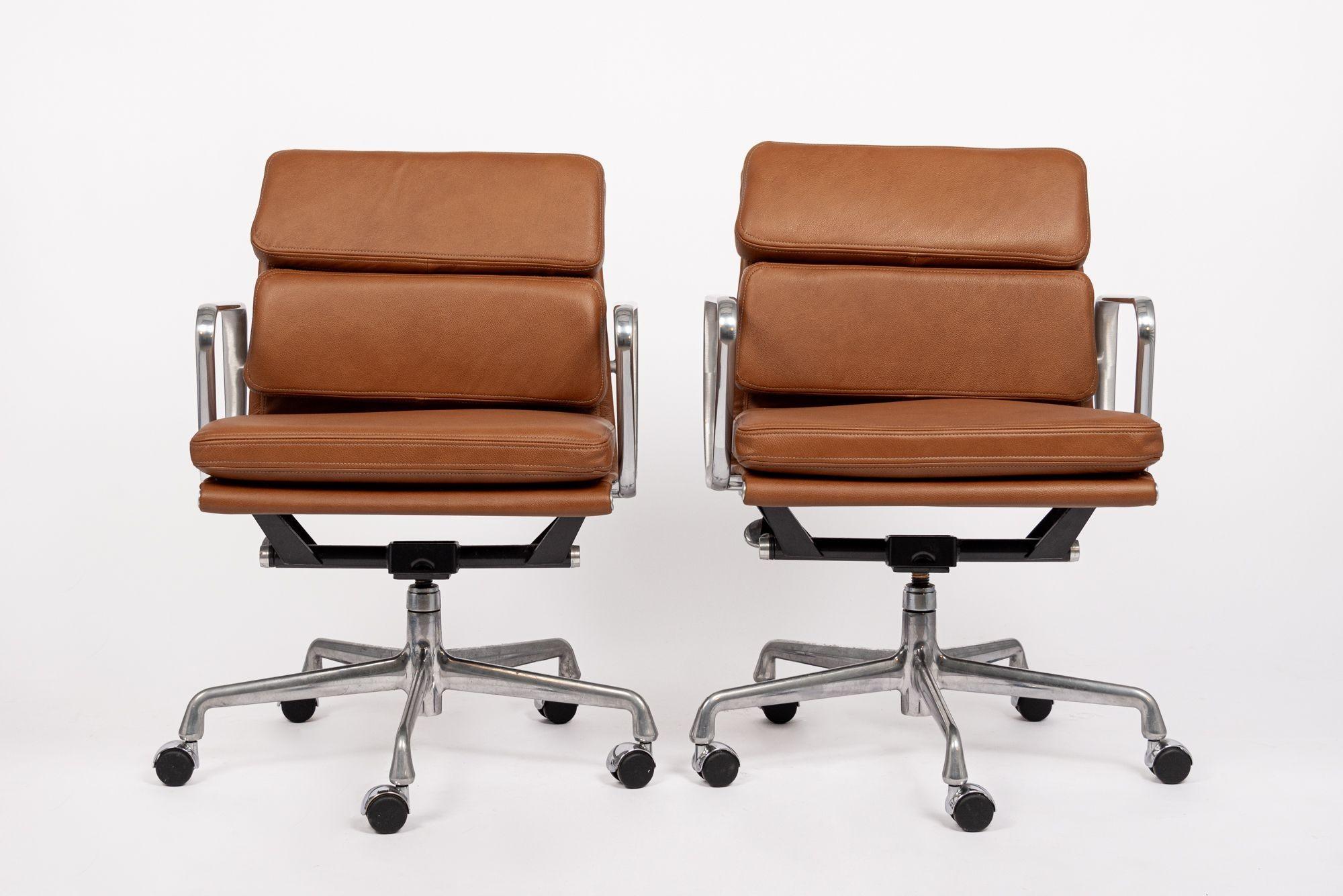 American Mid Century Brown Leather Office Chairs by Eames for Herman Miller 2000s