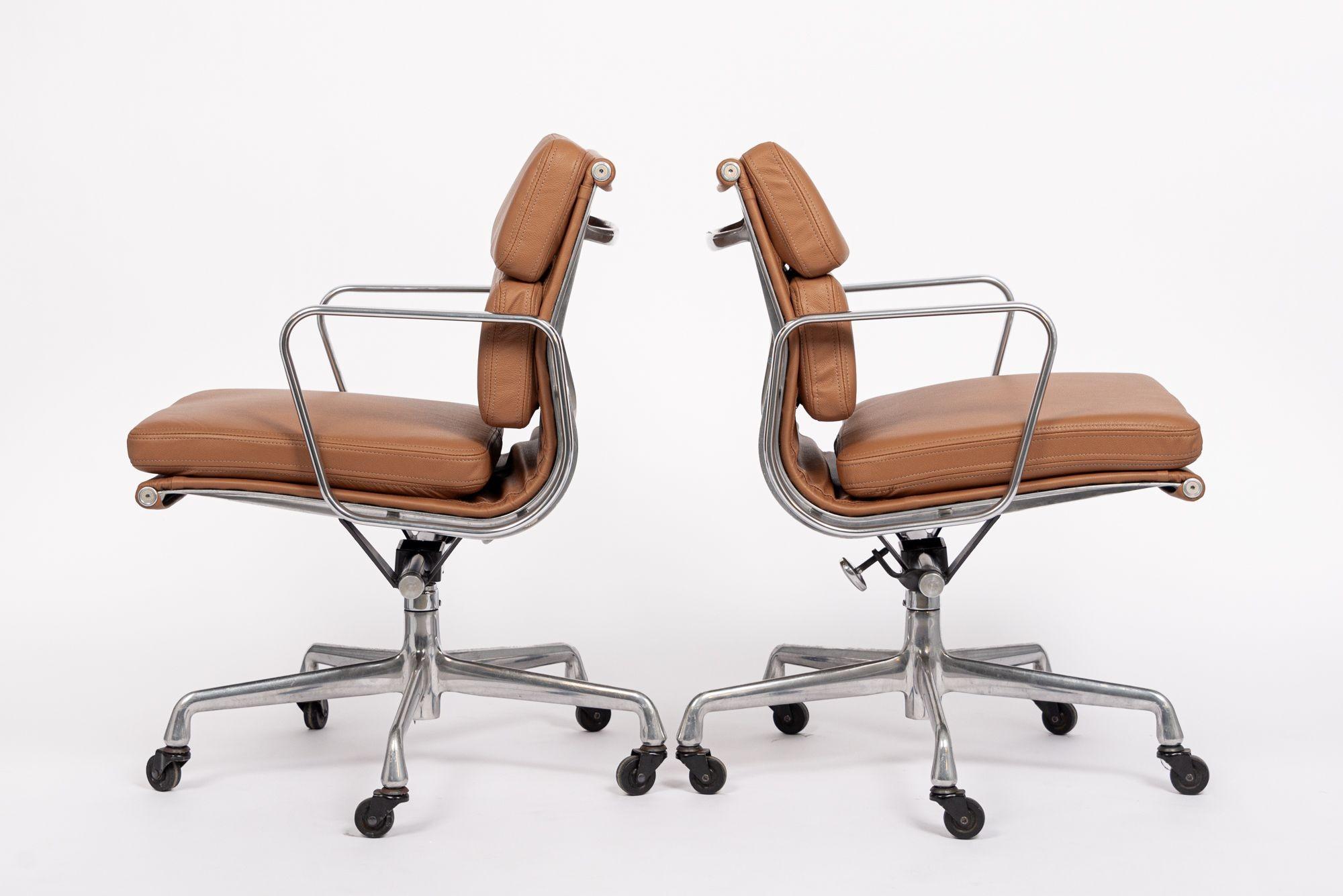 American Eames for Herman Miller Brown Leather Desk Chair Pair 2000s For Sale