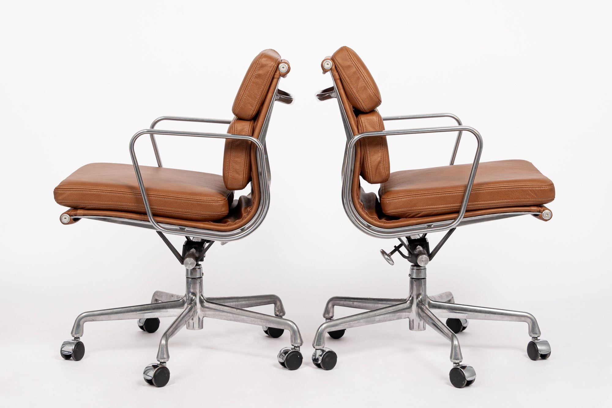 Mid Century Brown Leather Office Chairs by Eames for Herman Miller 2000s In Good Condition In Detroit, MI