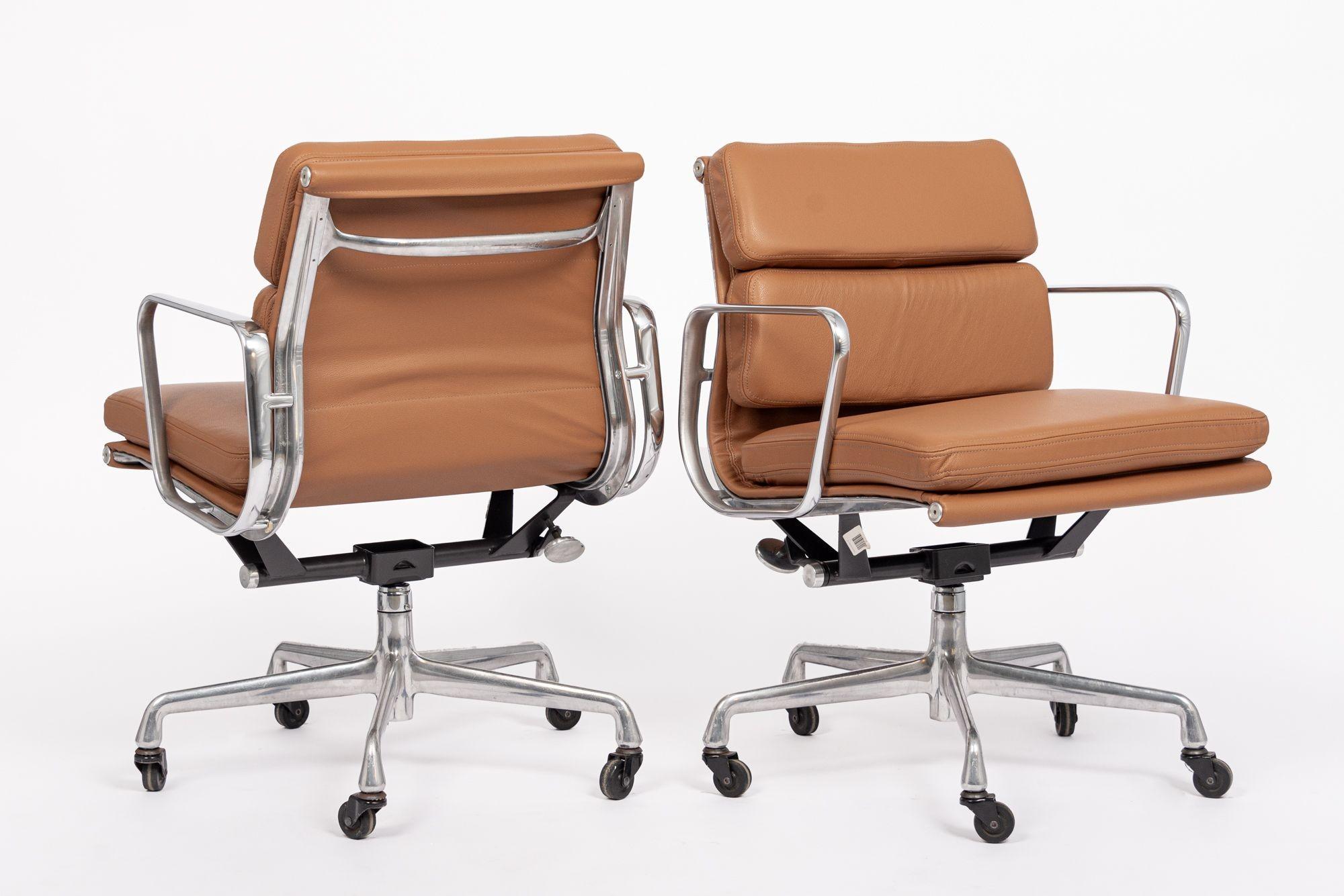Contemporary Mid Century Brown Leather Office Chairs by Eames for Herman Miller 2000s For Sale
