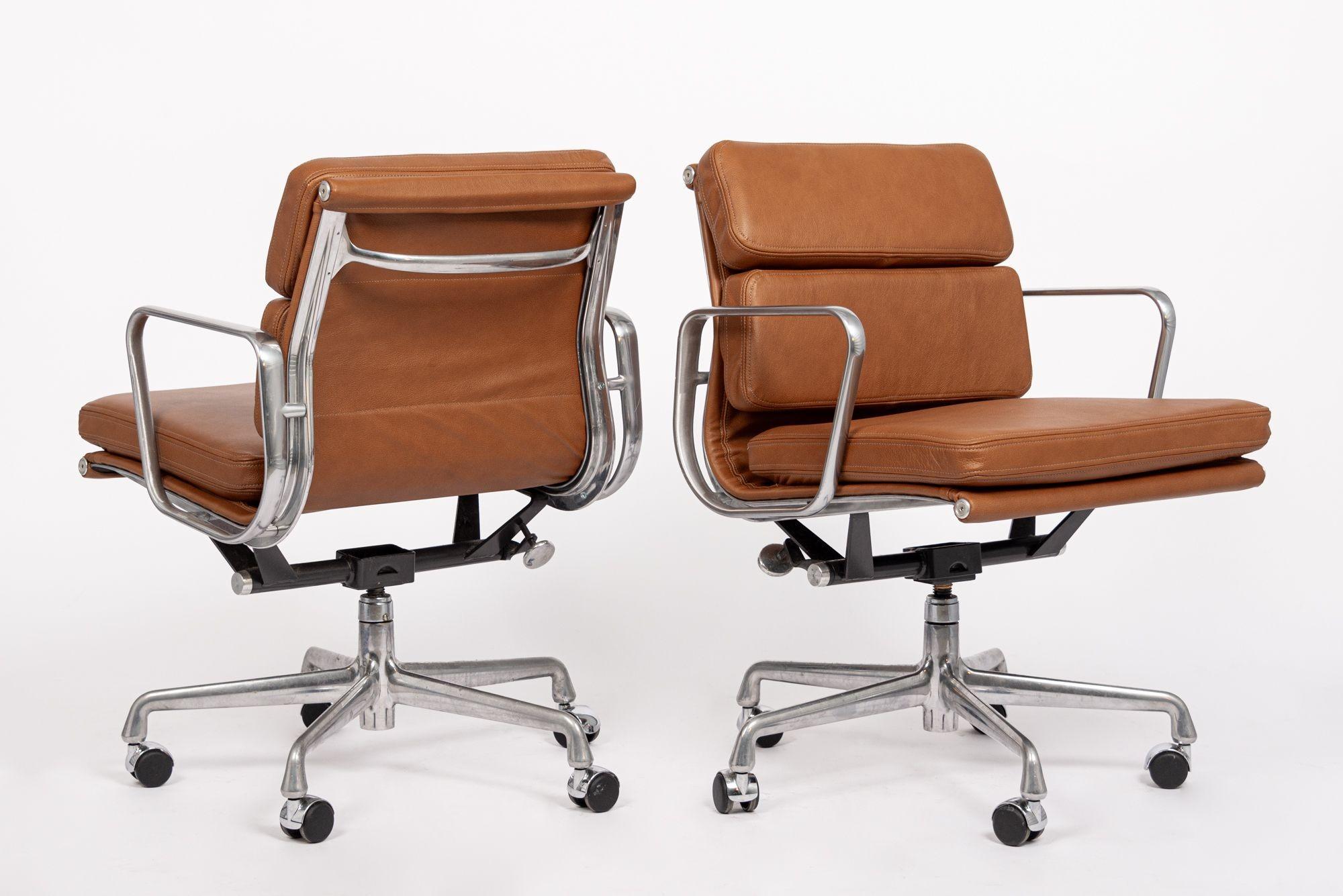Aluminum Mid Century Brown Leather Office Chairs by Eames for Herman Miller 2000s