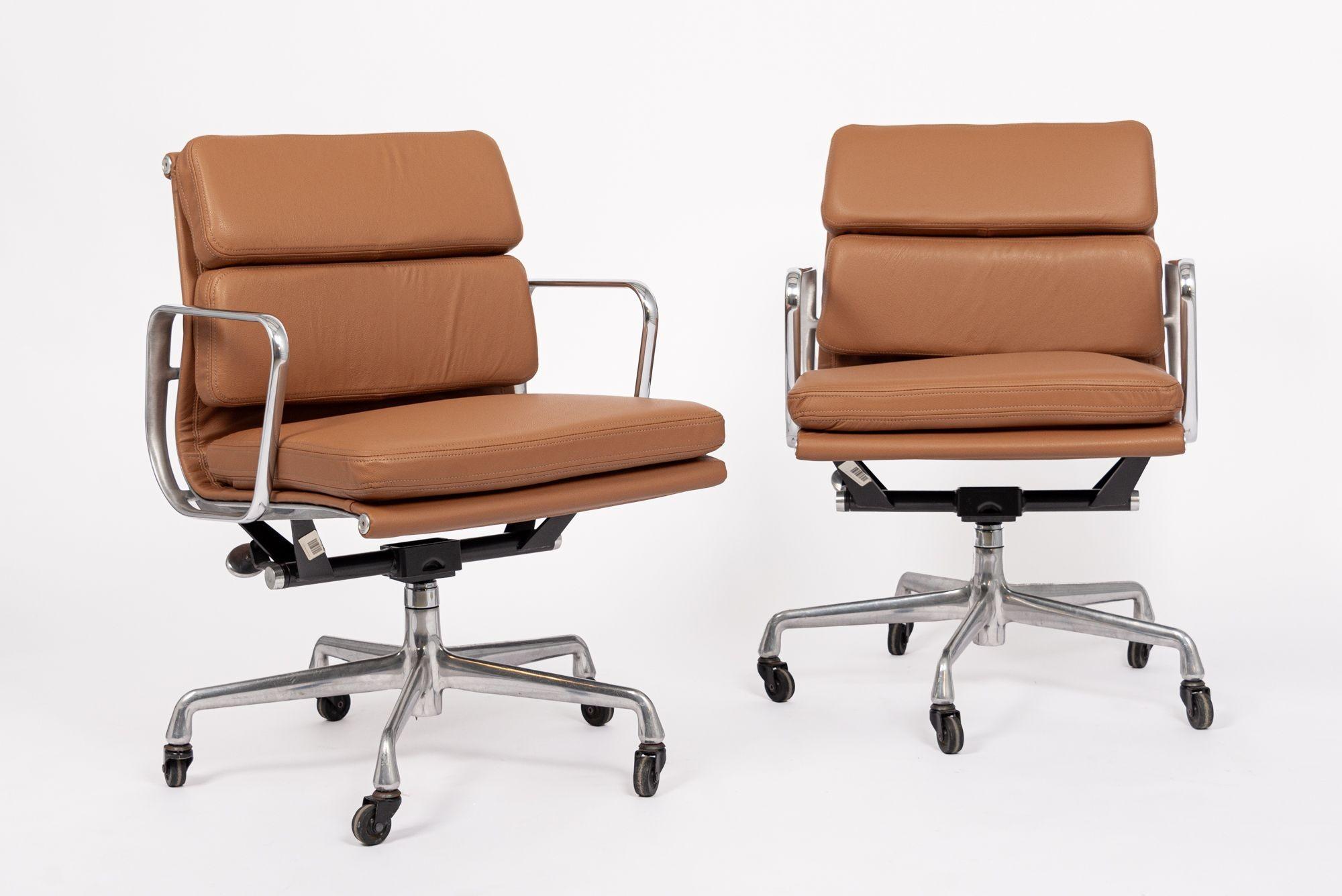 Aluminum Mid Century Brown Leather Office Chairs by Eames for Herman Miller 2000s For Sale