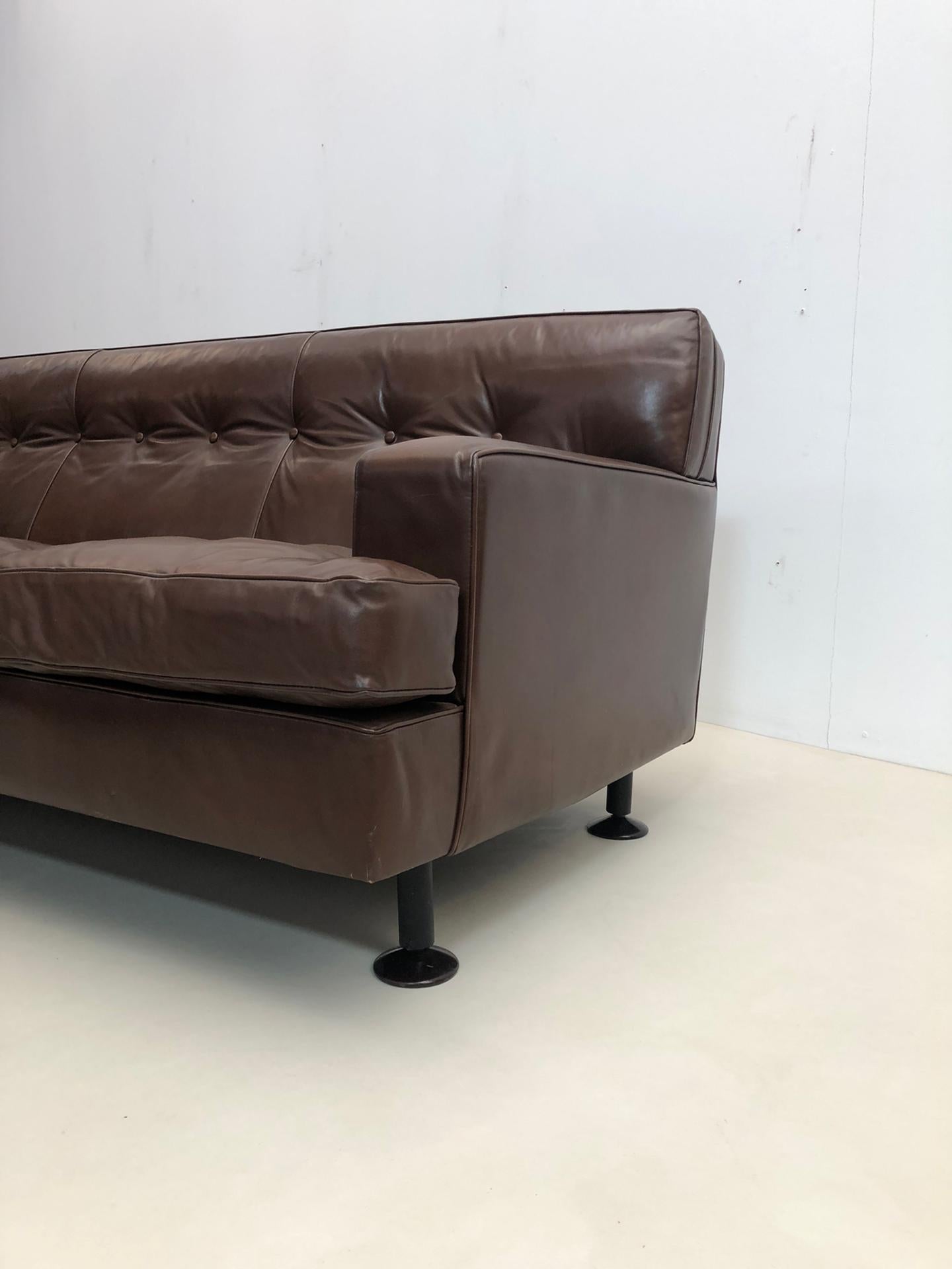 Mid-Century Brown Leather Square Sofa by Marco Zanuso for Arflex, 1960s For Sale 5