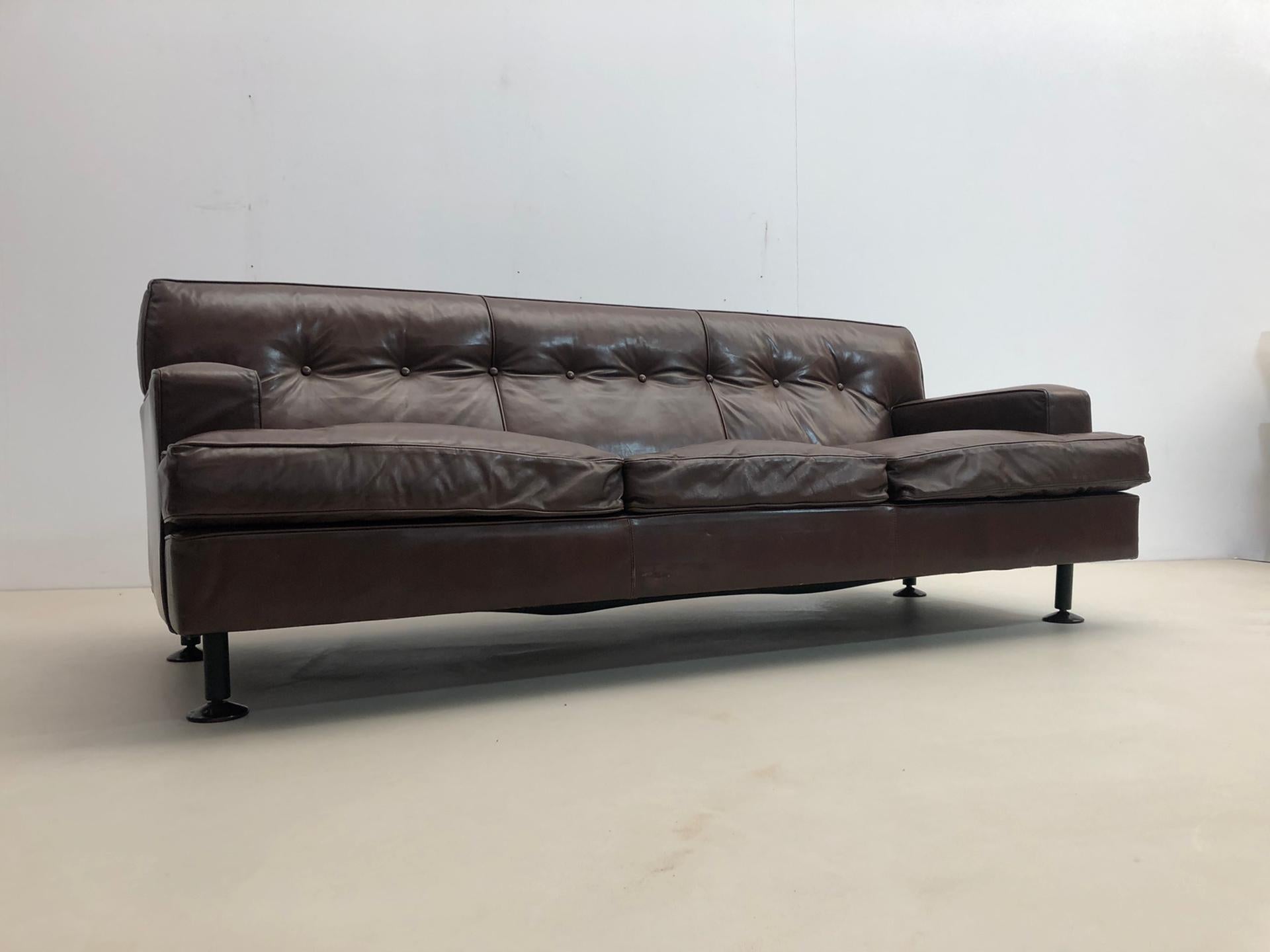 Mid-Century Brown Leather Square Sofa by Marco Zanuso for Arflex, 1960s For Sale 6