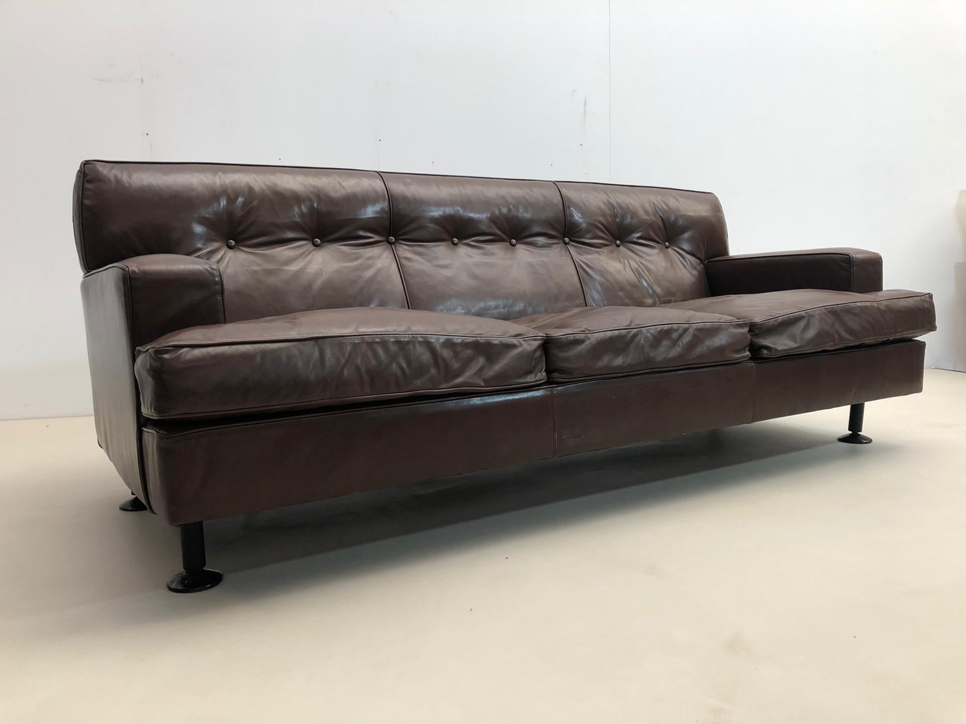 Mid-Century Brown Leather Square Sofa by Marco Zanuso for Arflex, 1960s For Sale 7