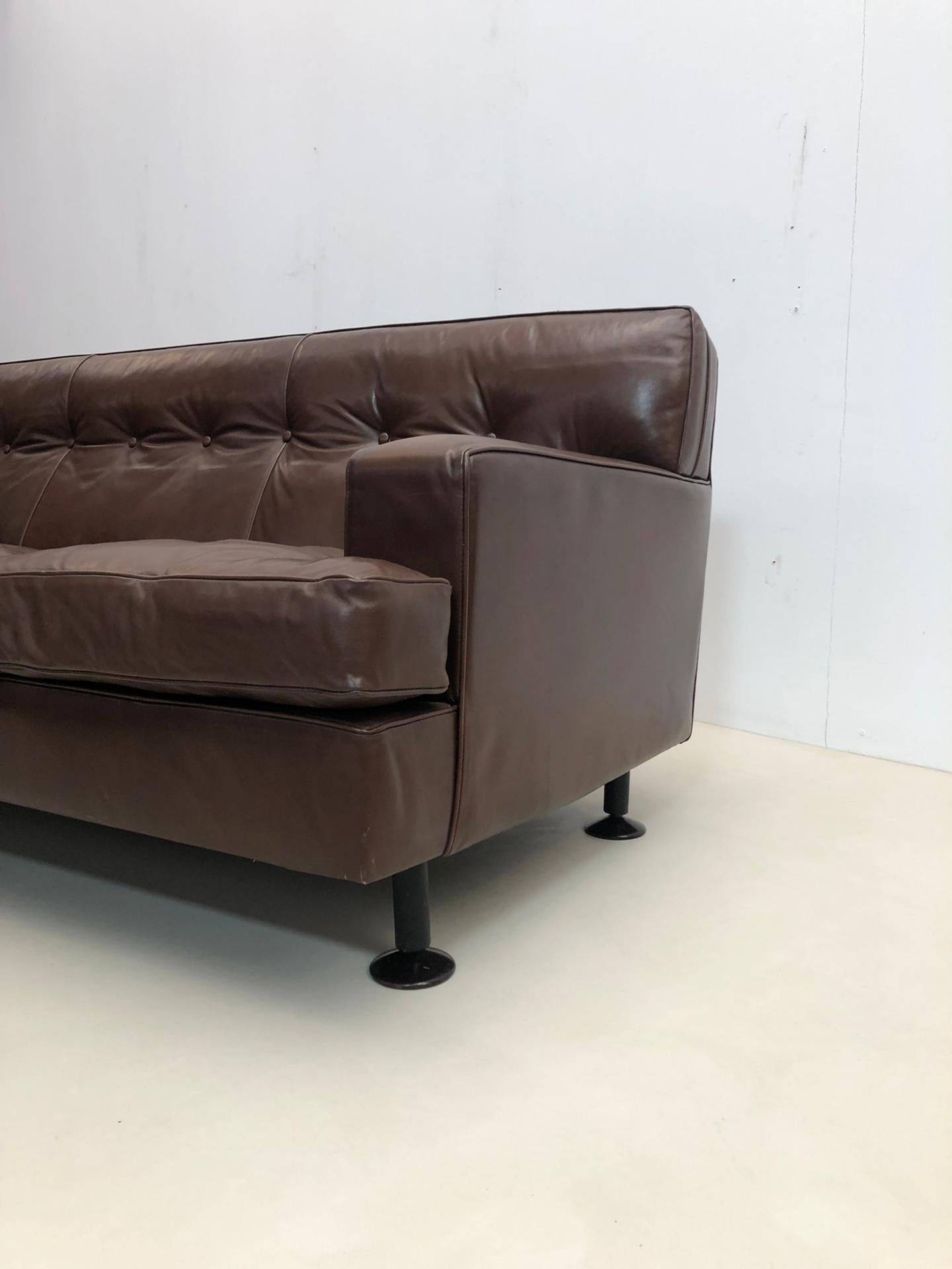 Mid-Century Brown Leather Square Sofa by Marco Zanuso for Arflex, 1960s For Sale 8