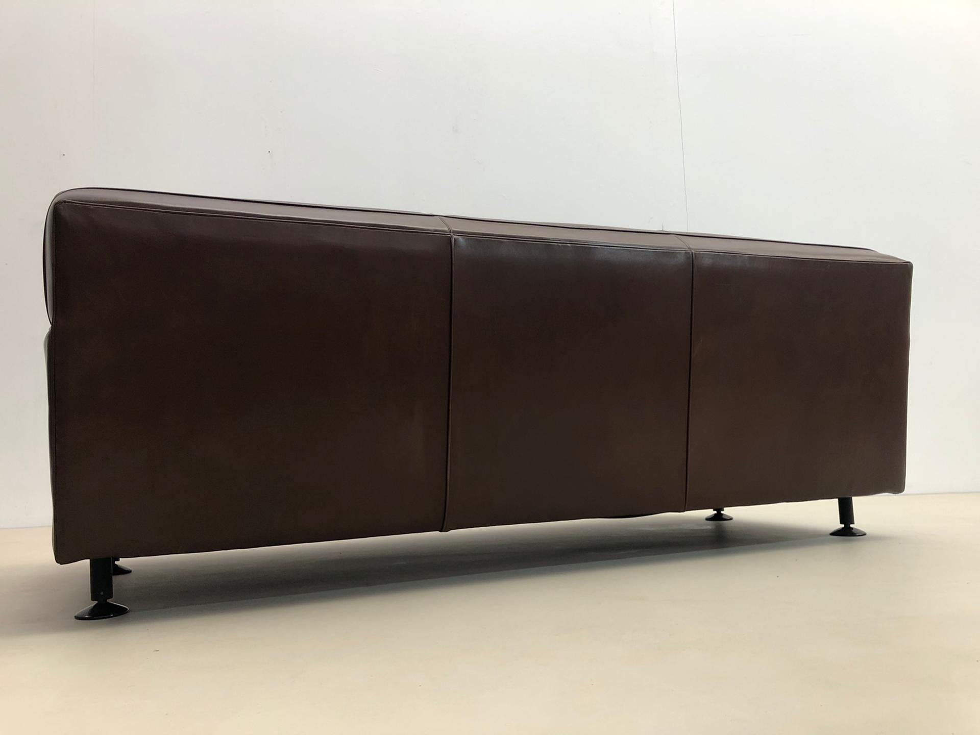 Mid-Century Brown Leather Square Sofa by Marco Zanuso for Arflex, 1960s.