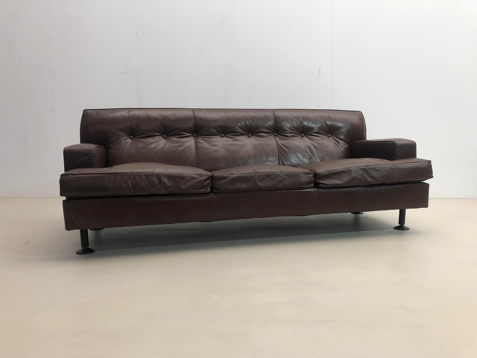 Mid-Century Modern Mid-Century Brown Leather Square Sofa by Marco Zanuso for Arflex, 1960s For Sale