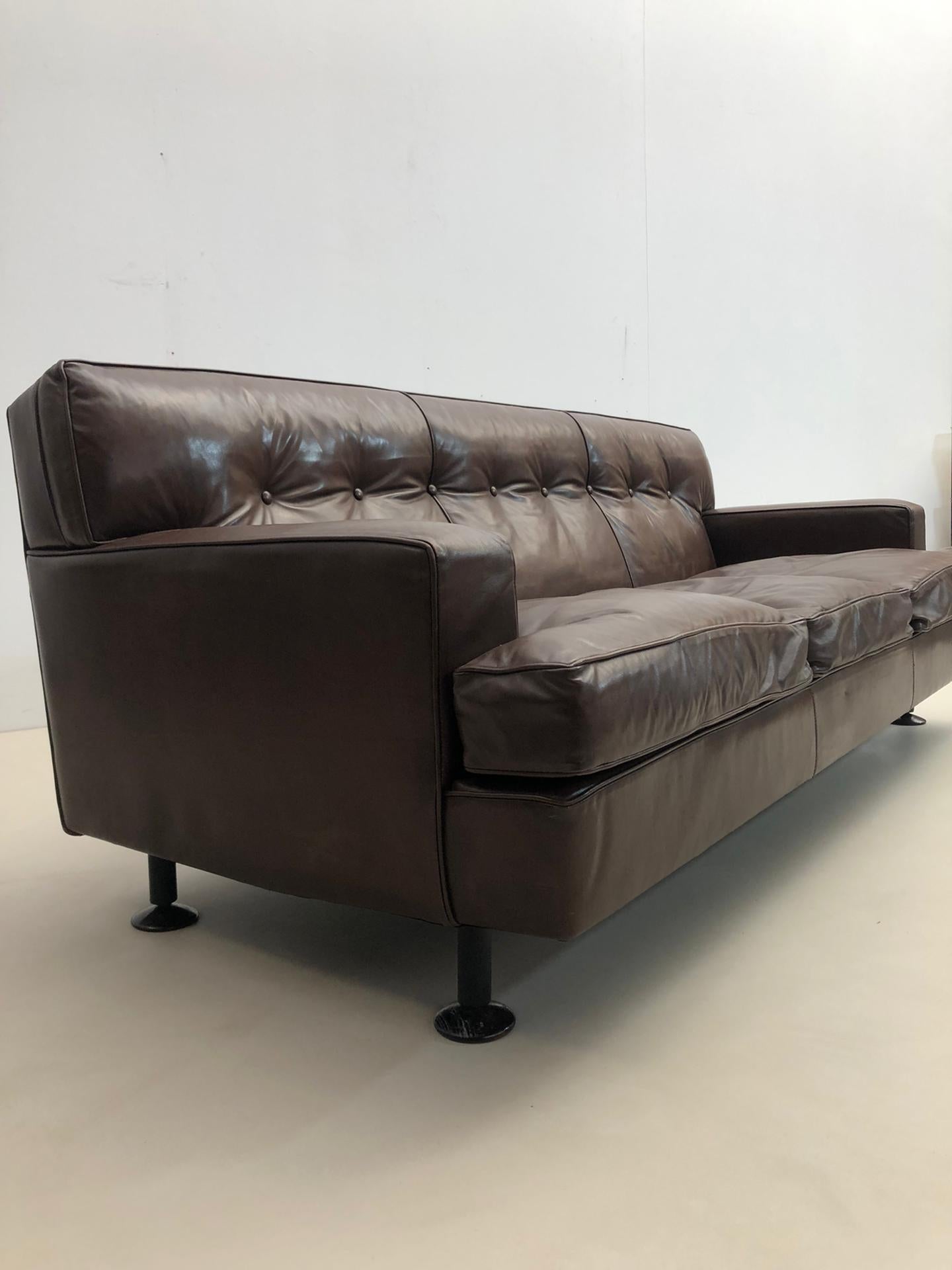Mid-20th Century Mid-Century Brown Leather Square Sofa by Marco Zanuso for Arflex, 1960s For Sale