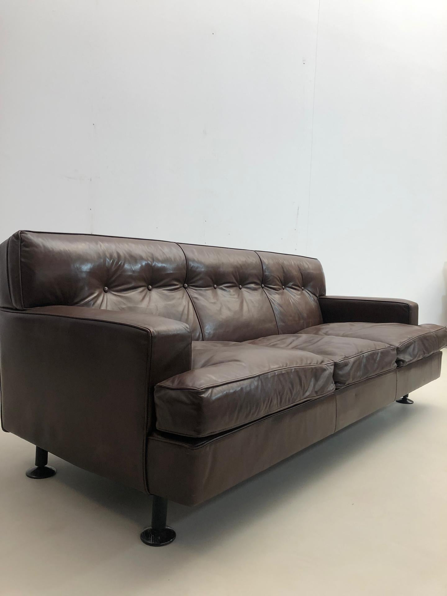 Mid-Century Brown Leather Square Sofa by Marco Zanuso for Arflex, 1960s For Sale 1