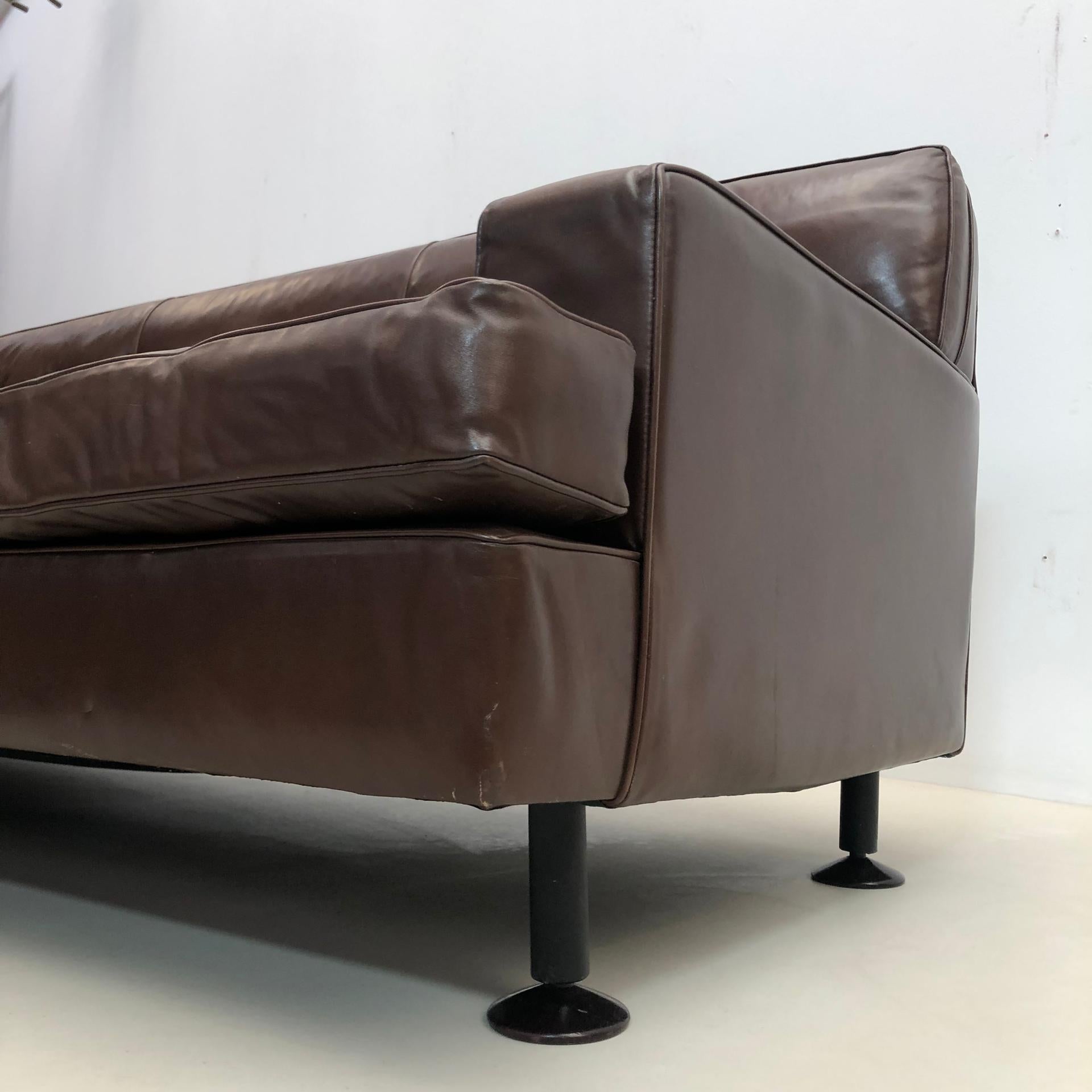 Pelle Divano quadrato in pelle marrone di metà secolo di Marco Zanuso per Arflex, anni '60 in vendita