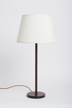 Mid-Century Brown Leather Table Lamp