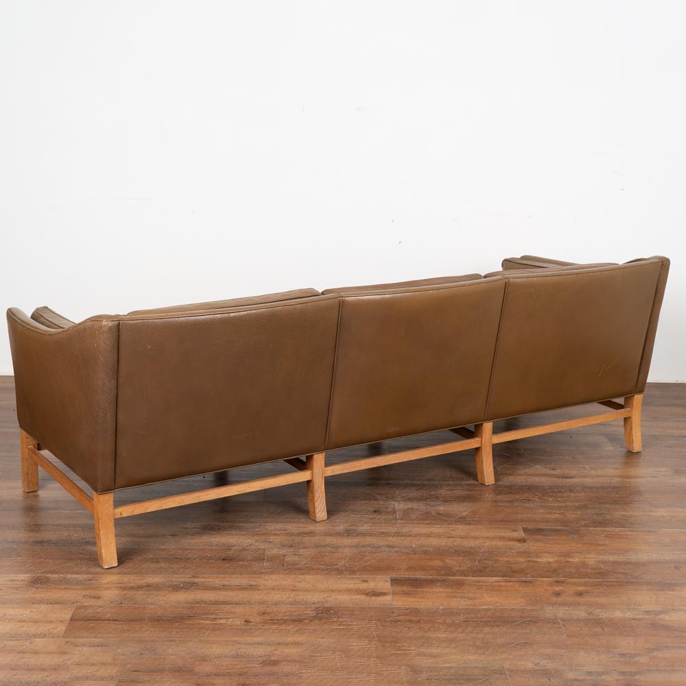 Midcentury Brown Leather Three Seat Sofa, Denmark, circa 1960-70 For Sale 4