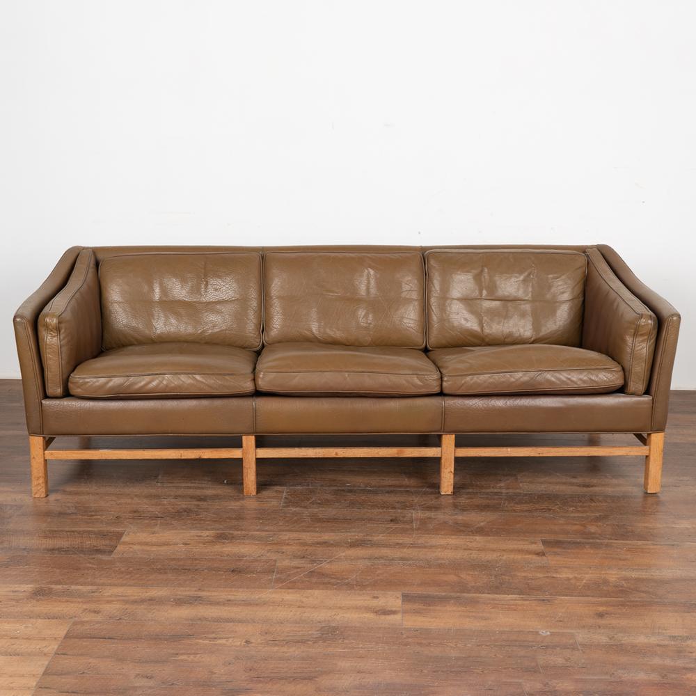 Mid-Century Modern Midcentury Brown Leather Three Seat Sofa, Denmark, circa 1960-70 For Sale